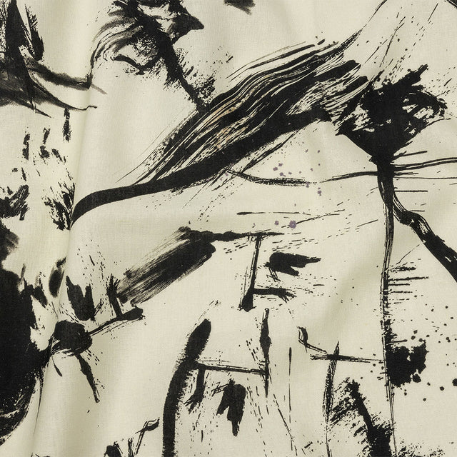 Linen and Rayon Woven - Black and Ivory Abstract - Subway Lines Print - Mood Exclusive Metro Collection