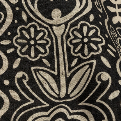 Linen and Rayon Woven - Black and White Floral Rows - Park Avenue Print - Mood Exclusive Metro Collection