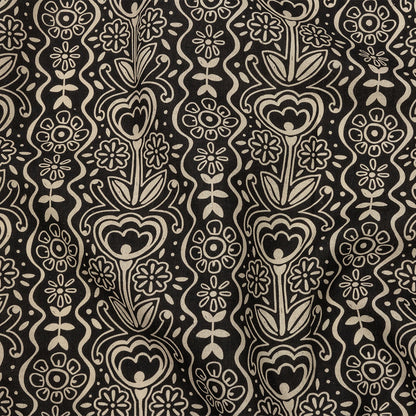 Linen and Rayon Woven - Black and White Floral Rows - Park Avenue Print - Mood Exclusive Metro Collection
