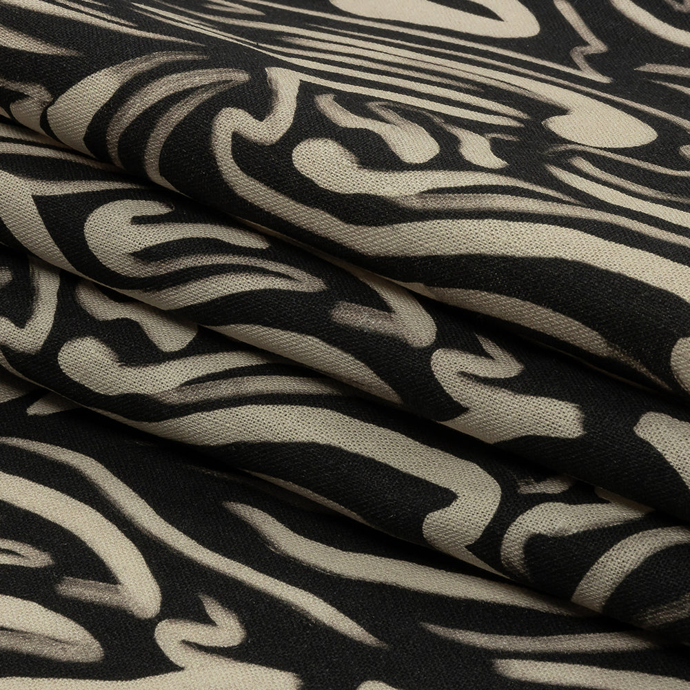 Linen and Rayon Woven - Black and White Abstract Lines - Gallery Tour Print - Mood Exclusive Metro Collection - Folded