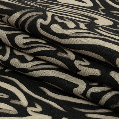 Linen and Rayon Woven - Black and White Abstract Lines - Gallery Tour Print - Mood Exclusive Metro Collection