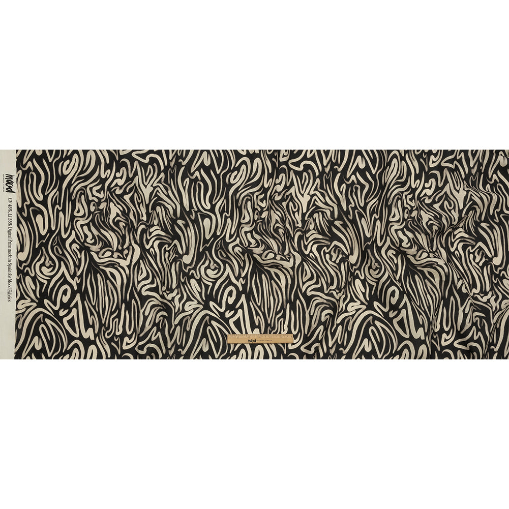 Linen and Rayon Woven - Black and White Abstract Lines - Gallery Tour Print - Mood Exclusive Metro Collection - Full