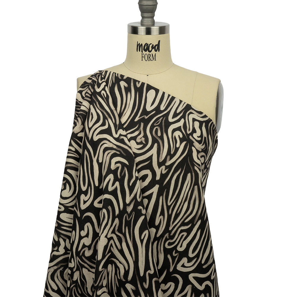 Linen and Rayon Woven - Black and White Abstract Lines - Gallery Tour Print - Mood Exclusive Metro Collection - Drape