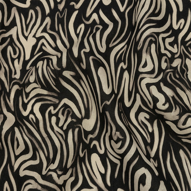 Linen and Rayon Woven - Black and White Abstract Lines - Gallery Tour Print - Mood Exclusive Metro Collection