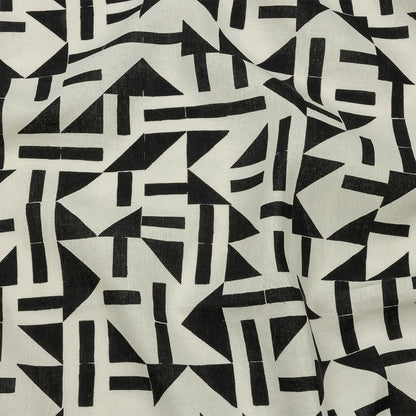 Linen and Rayon Woven - Black and White Geometric - Changing Trains Print - Mood Exclusive Metro Collection