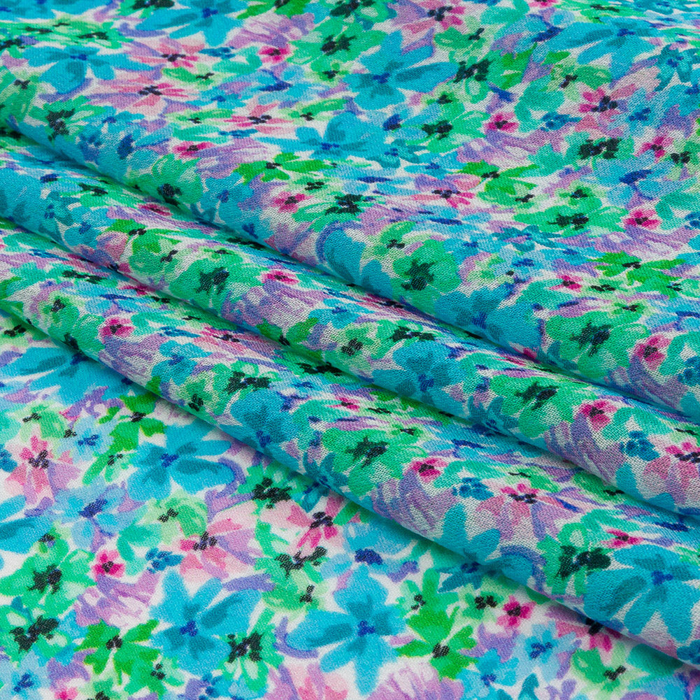 Viscose Georgette - Blue and Purple Floral - Isola Bella Print - Mood Exclusive Secret Garden Collection