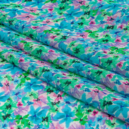 Viscose Georgette - Blue and Purple Floral - Isola Bella Print - Mood Exclusive Secret Garden Collection