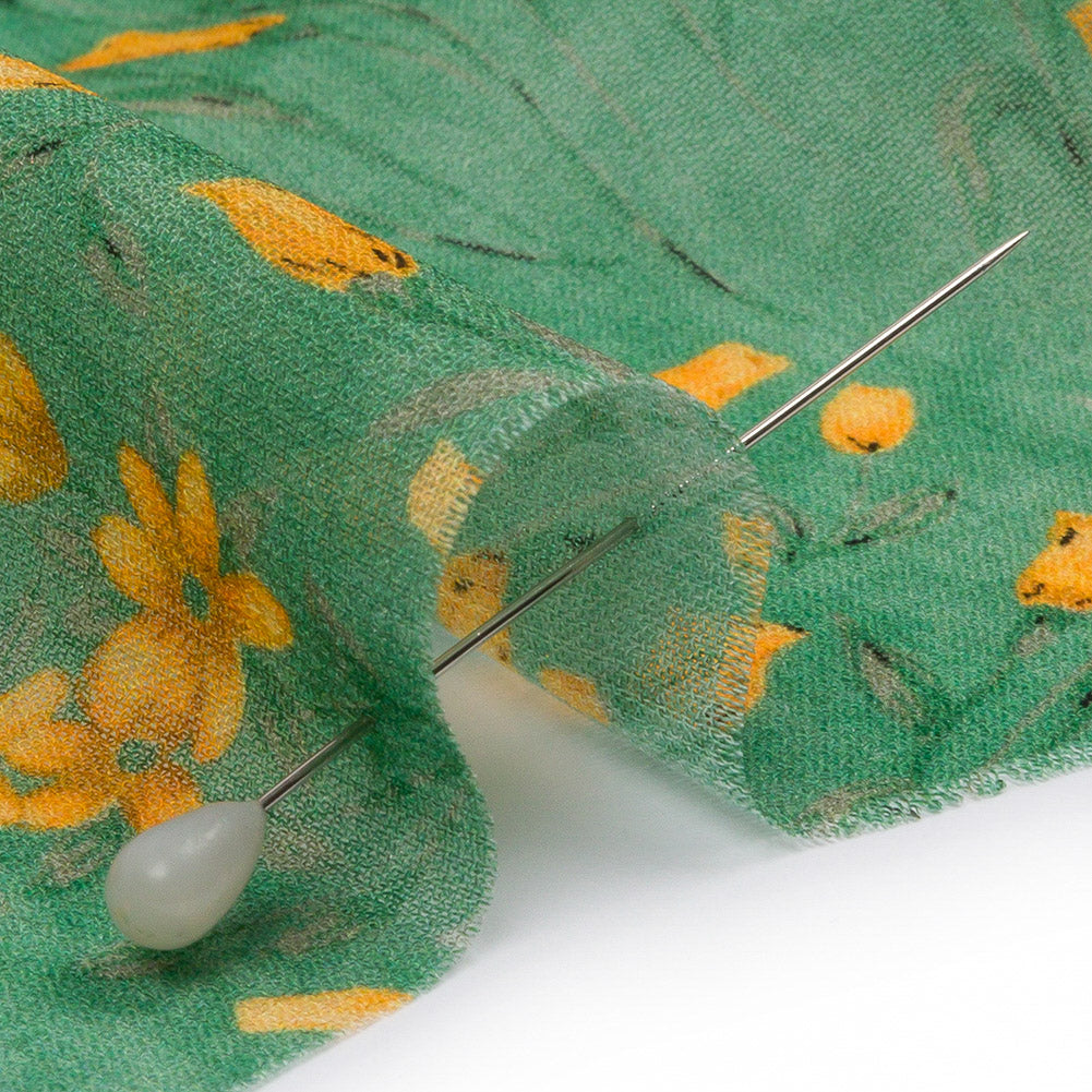 Viscose Georgette - Teal and Orange Floral - Dance with the Daffodils Print - Mood Exclusive Secret Garden Collection - Detail