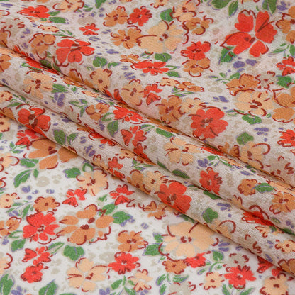 Viscose Georgette - Cream and Peach Floral - Poppy Hypnosis Print - Mood Exclusive Secret Garden Collection