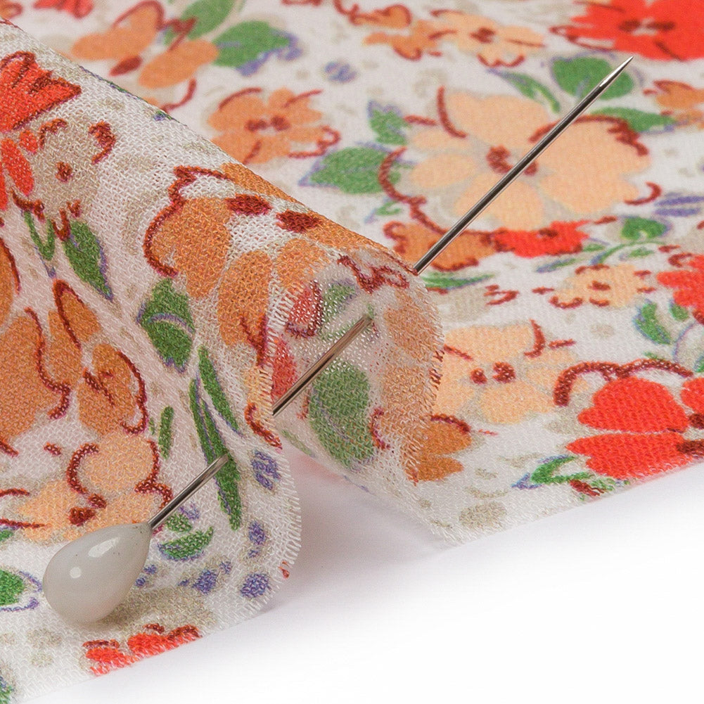 Viscose Georgette - Cream and Peach Floral - Poppy Hypnosis Print - Mood Exclusive Secret Garden Collection