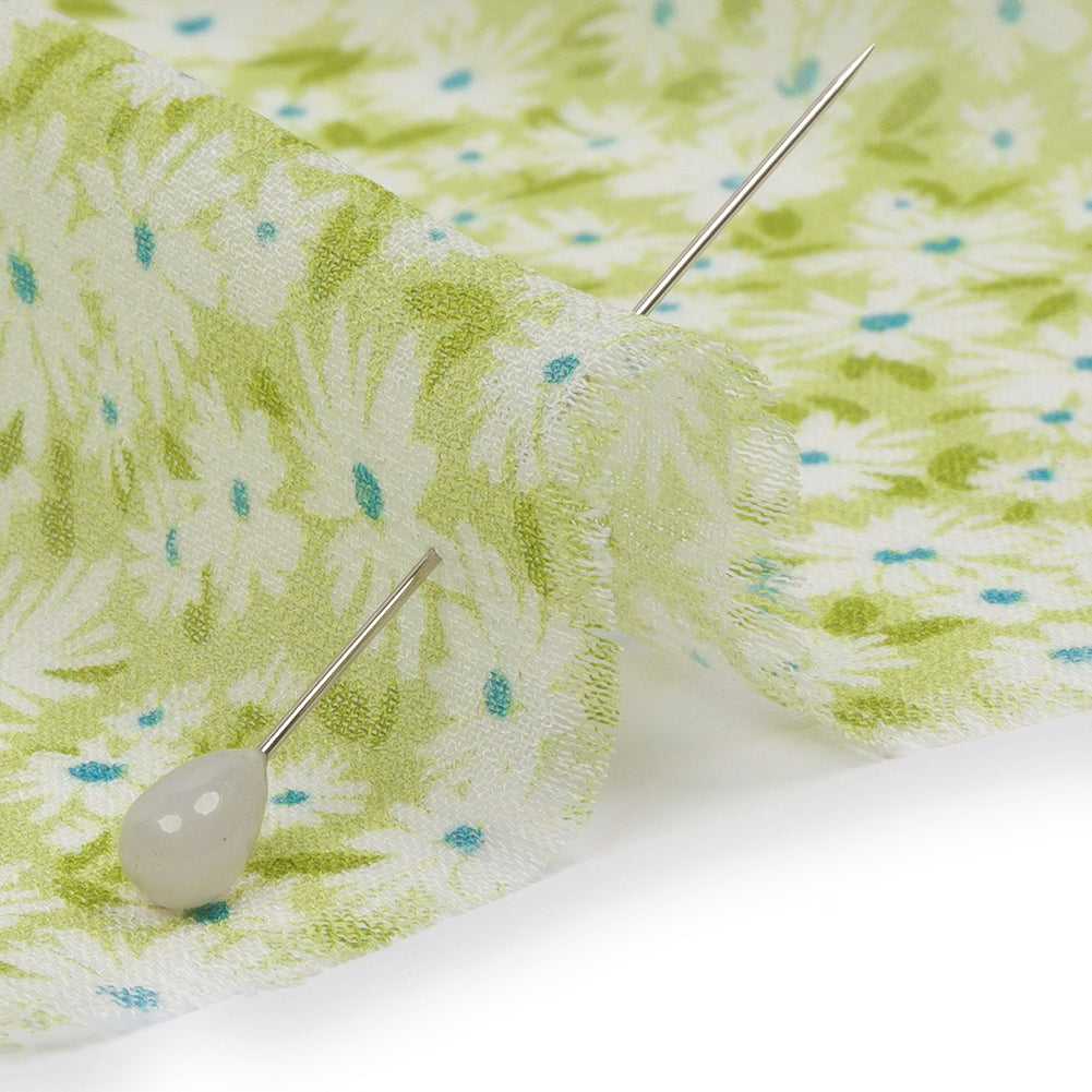 Viscose Georgette - Lime Green and White Floral - Sunday in the Park Print - Mood Exclusive Secret Garden Collection