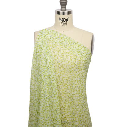 Viscose Georgette - Lime Green and White Floral - Sunday in the Park Print - Mood Exclusive Secret Garden Collection