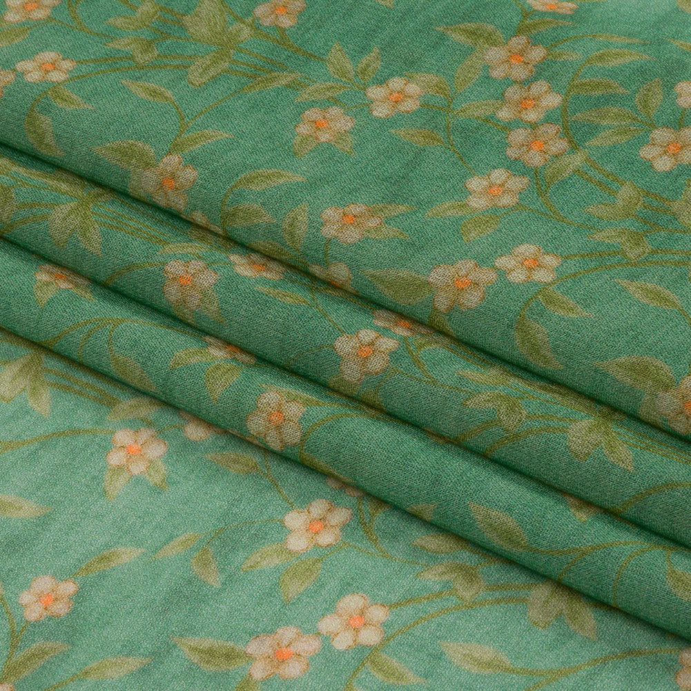 Viscose Georgette - Green and Cream Floral - Flora's Crown Print - Mood Exclusive Secret Garden Collection