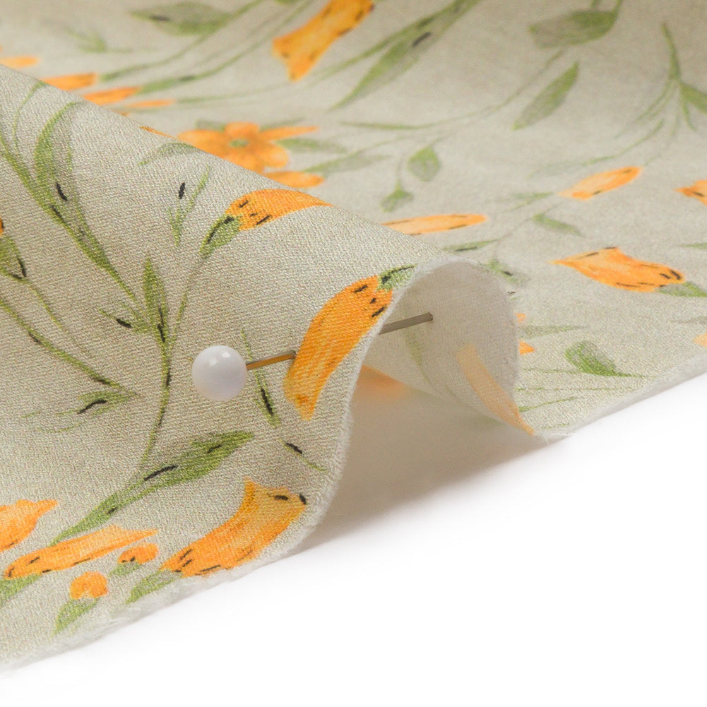 Cotton Poplin - Sage and Orange Floral - Dance with the Daffodils Print - Mood Exclusive Secret Garden Collection - Detail