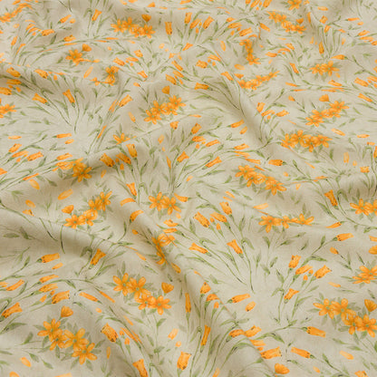 Cotton Poplin - Sage and Orange Floral - Dance with the Daffodils Print - Mood Exclusive Secret Garden Collection