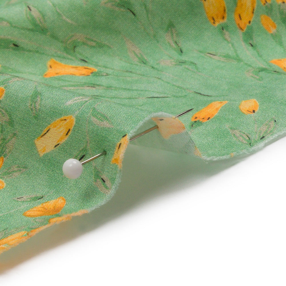 Cotton Poplin - Teal and Orange Floral - Dance with the Daffodils Print - Mood Exclusive Secret Garden Collection