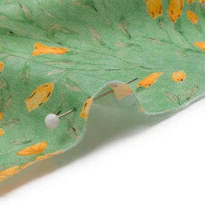 Cotton Poplin - Teal and Orange Floral - Dance with the Daffodils Print - Mood Exclusive Secret Garden Collection