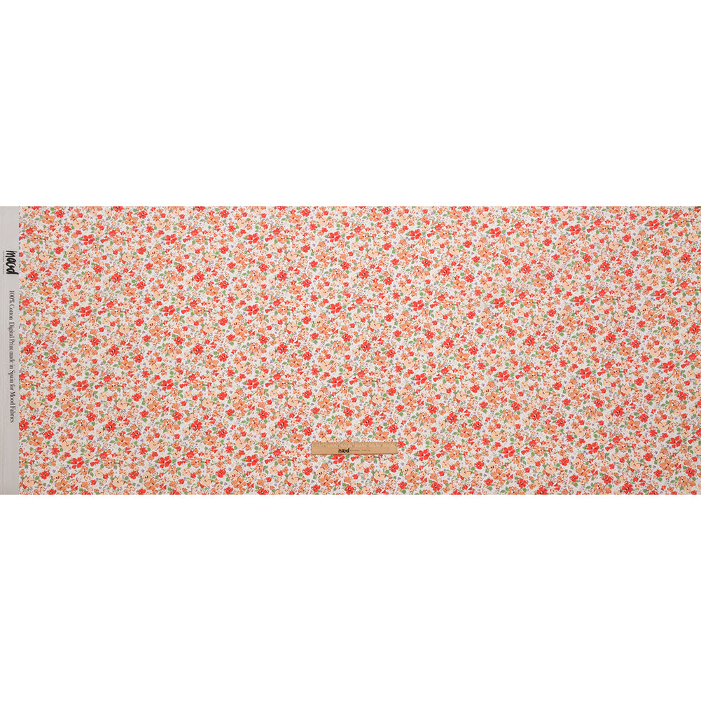 Cotton Poplin - Cream and Peach Floral - Poppy Hypnosis Print - Mood Exclusive Secret Garden Collection
