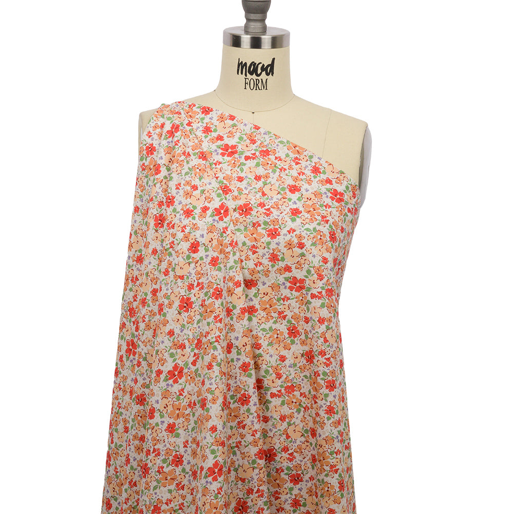 Cotton Poplin - Cream and Peach Floral - Poppy Hypnosis Print - Mood Exclusive Secret Garden Collection