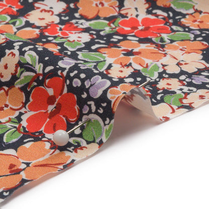 Cotton Poplin - Black and Peach Floral - Poppy Hypnosis Print - Mood Exclusive Secret Garden Collection
