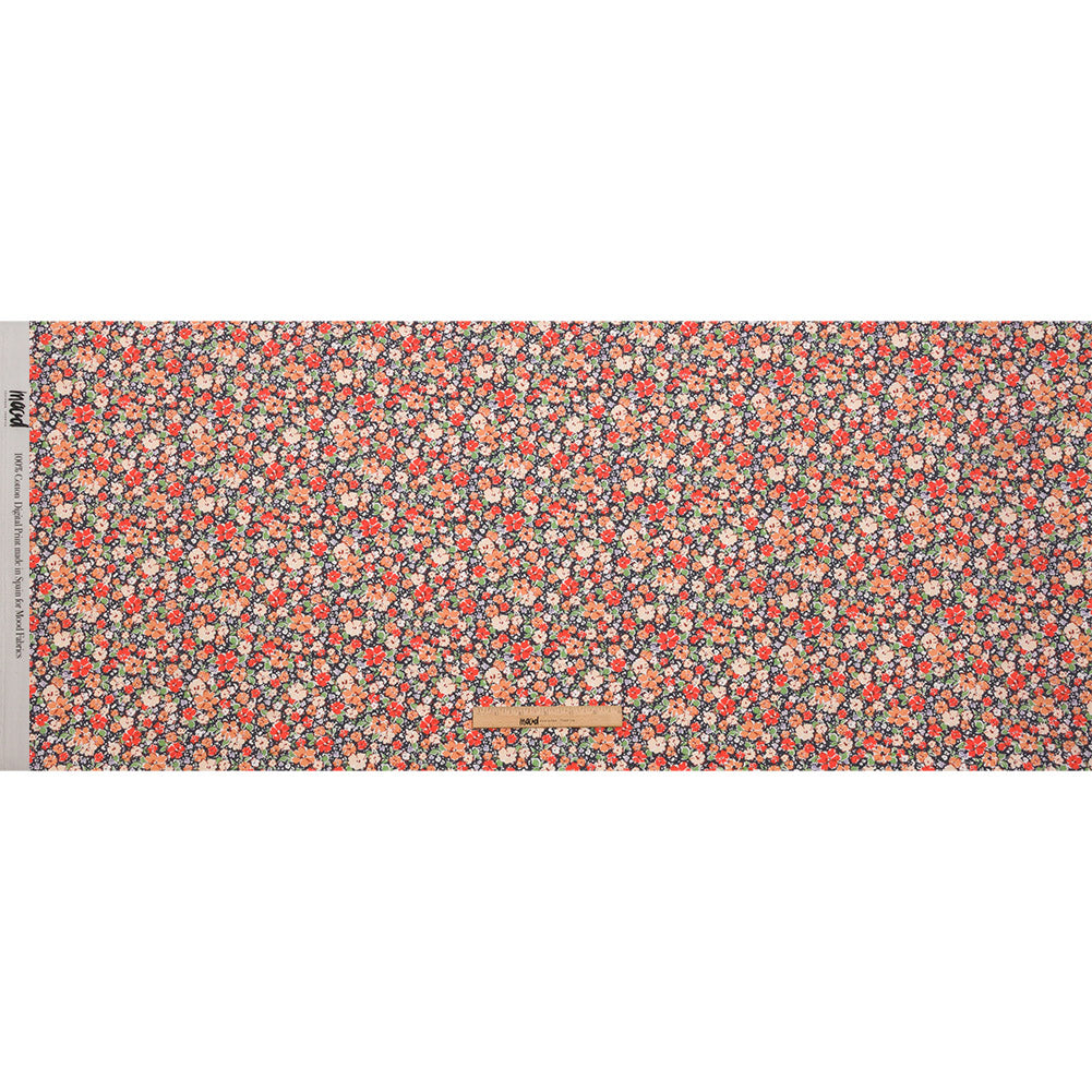 Cotton Poplin - Black and Peach Floral - Poppy Hypnosis Print - Mood Exclusive Secret Garden Collection