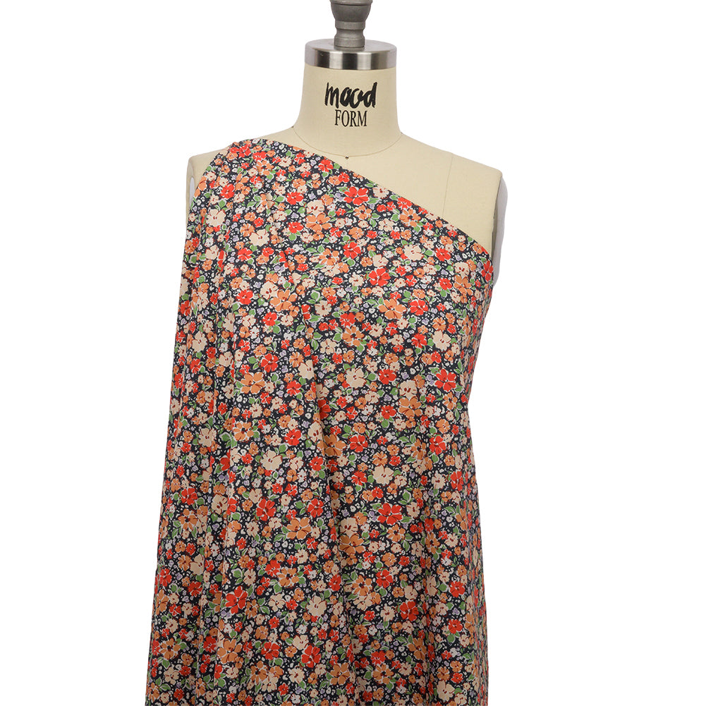 Cotton Poplin - Black and Peach Floral - Poppy Hypnosis Print - Mood Exclusive Secret Garden Collection