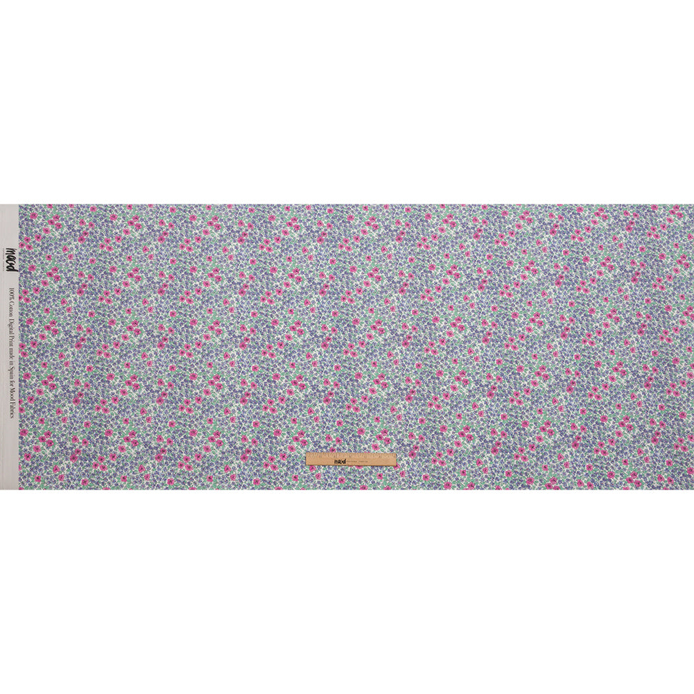 Cotton Poplin - Blue and Pink Floral - Springtime Saunter Print - Mood Exclusive Secret Garden Collection - Full