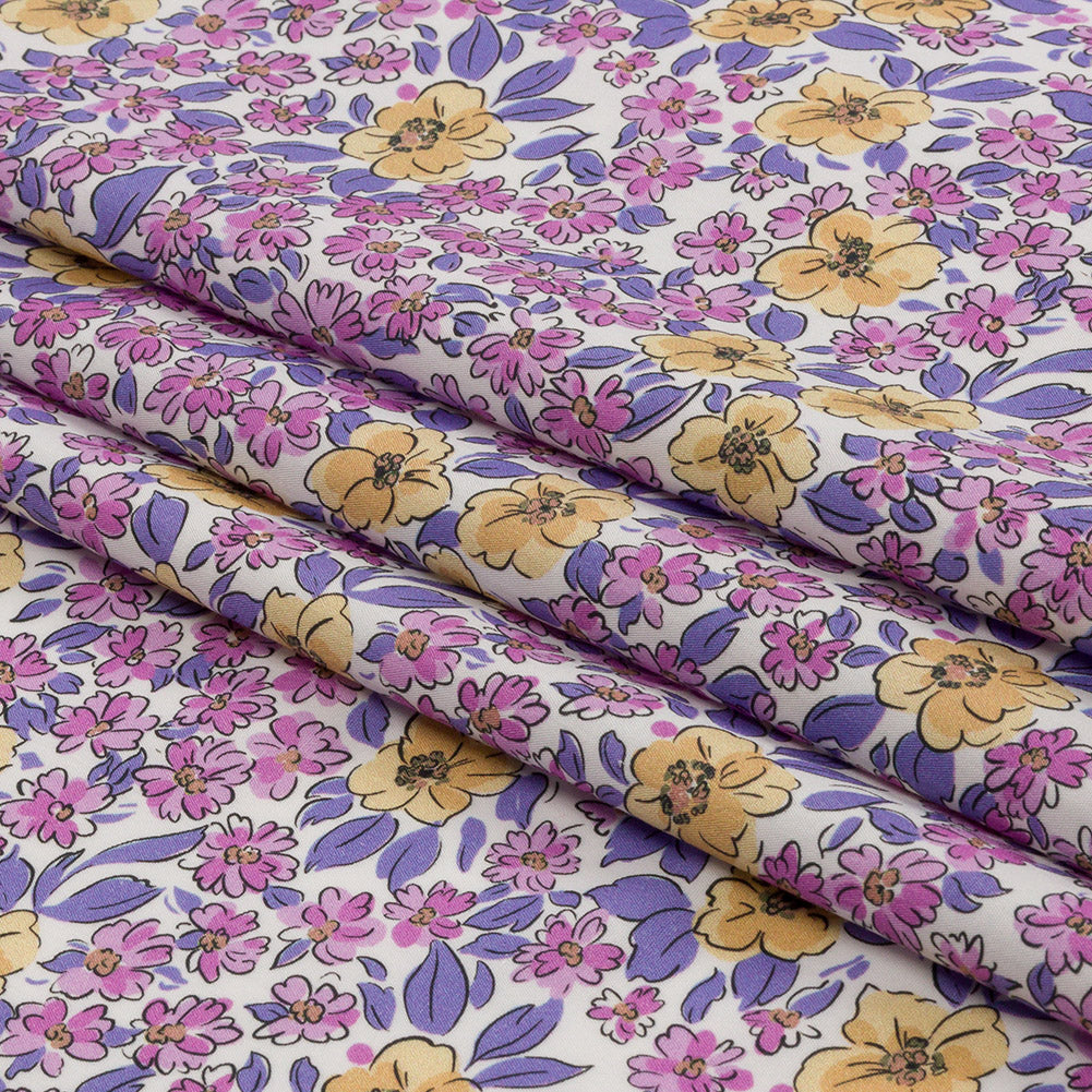 Cotton Poplin - Bigger Pink and Yellow Floral - Springtime Saunter Print - Mood Exclusive Secret Garden Collection