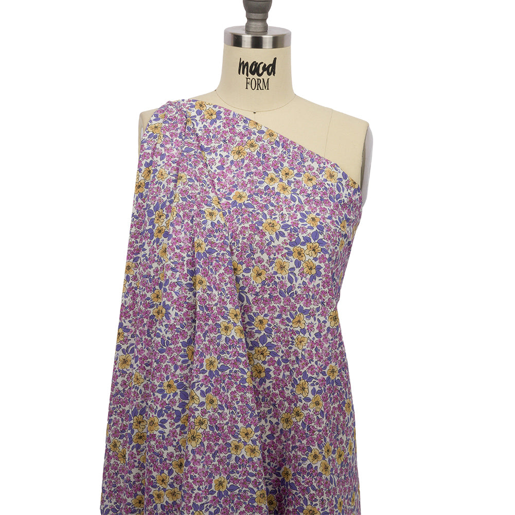 Cotton Poplin - Bigger Pink and Yellow Floral - Springtime Saunter Print - Mood Exclusive Secret Garden Collection