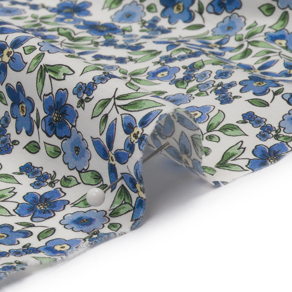 Cotton Poplin - Blue Floral - Botanical Stroll Print - Mood Exclusive Secret Garden Collection - Detail