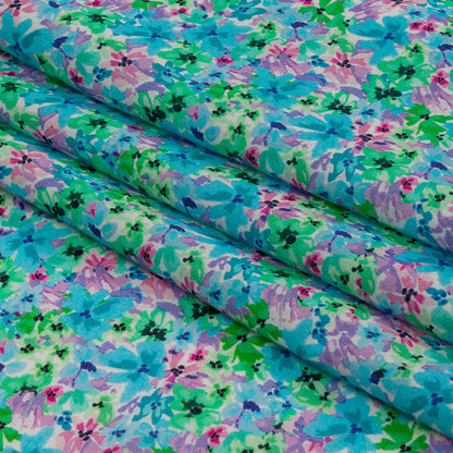 Cotton Voile - Blue and Purple Floral - Isola Bella Print - Mood Exclusive Secret Garden Collection