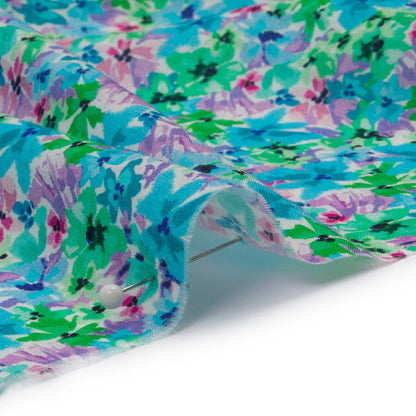 Cotton Voile - Blue and Purple Floral - Isola Bella Print - Mood Exclusive Secret Garden Collection