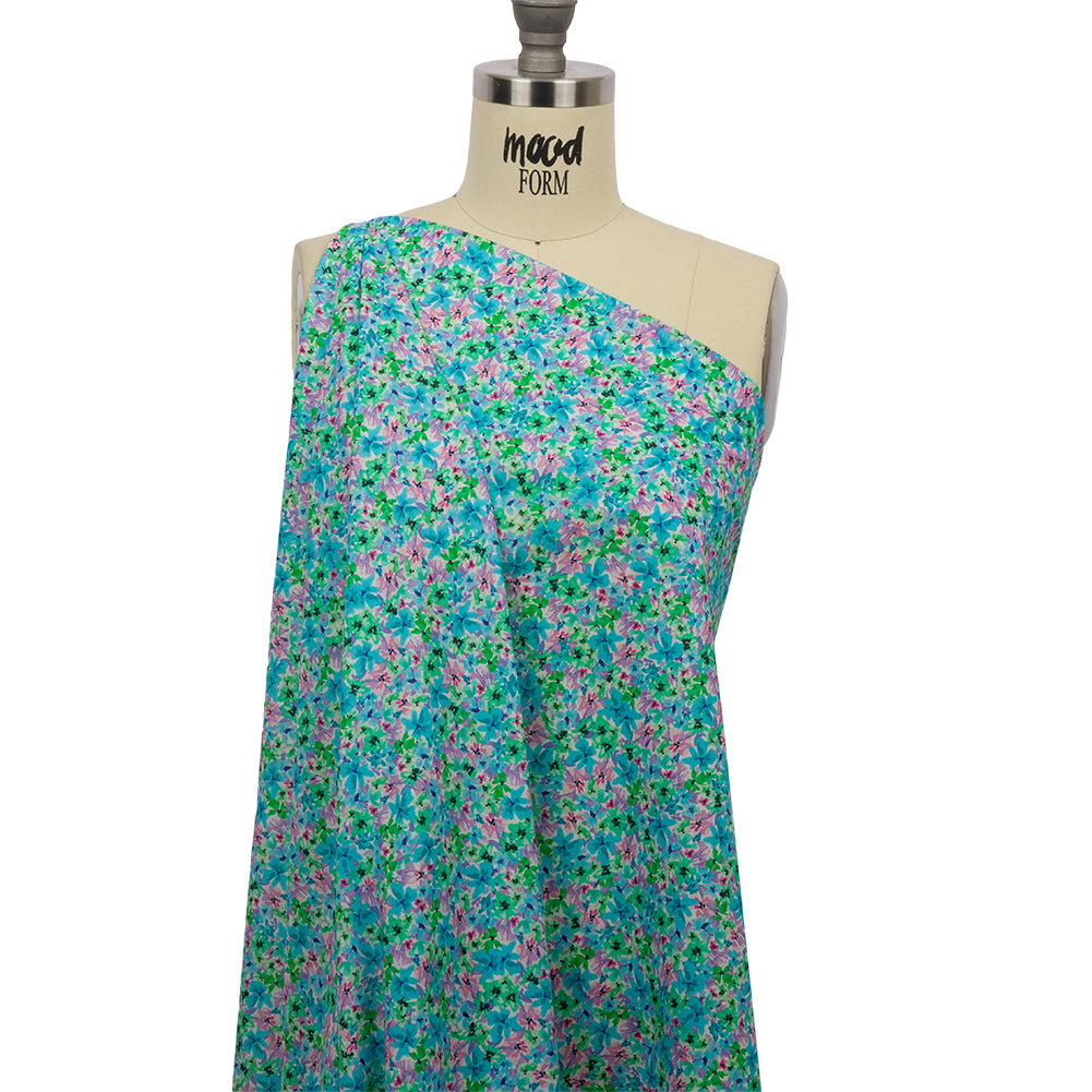 Cotton Voile - Blue and Purple Floral - Isola Bella Print - Mood Exclusive Secret Garden Collection - Drape