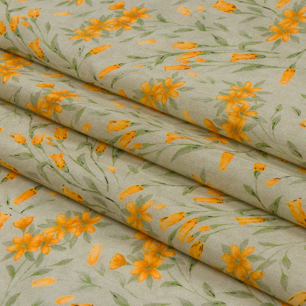 Cotton Voile - Sage and Orange Floral - Dance with the Daffodils Print - Mood Exclusive Secret Garden Collection - Folded