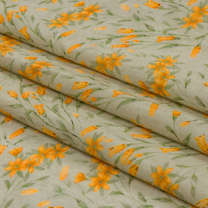 Cotton Voile - Sage and Orange Floral - Dance with the Daffodils Print - Mood Exclusive Secret Garden Collection