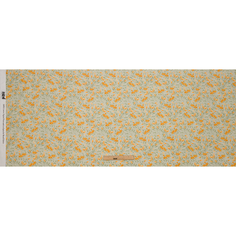 Cotton Voile - Sage and Orange Floral - Dance with the Daffodils Print - Mood Exclusive Secret Garden Collection - Full