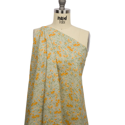 Cotton Voile - Sage and Orange Floral - Dance with the Daffodils Print - Mood Exclusive Secret Garden Collection