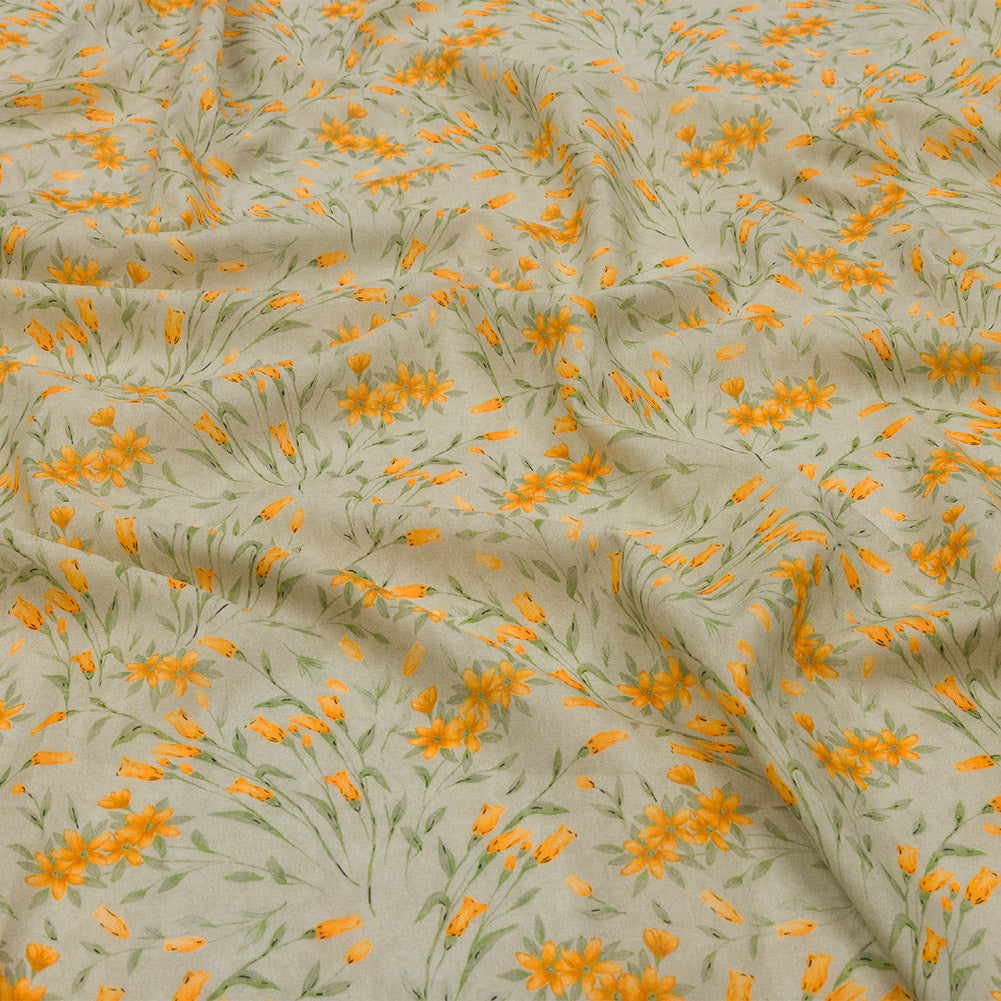 Cotton Voile - Sage and Orange Floral - Dance with the Daffodils Print - Mood Exclusive Secret Garden Collection
