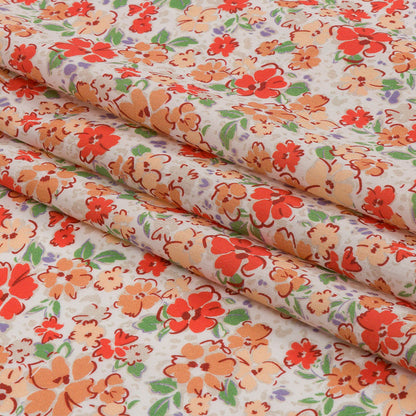 Cotton Voile - Cream and Peach Floral - Poppy Hypnosis Print - Mood Exclusive Secret Garden Collection