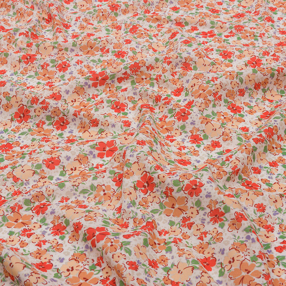 Cotton Voile - Cream and Peach Floral - Poppy Hypnosis Print - Mood Exclusive Secret Garden Collection