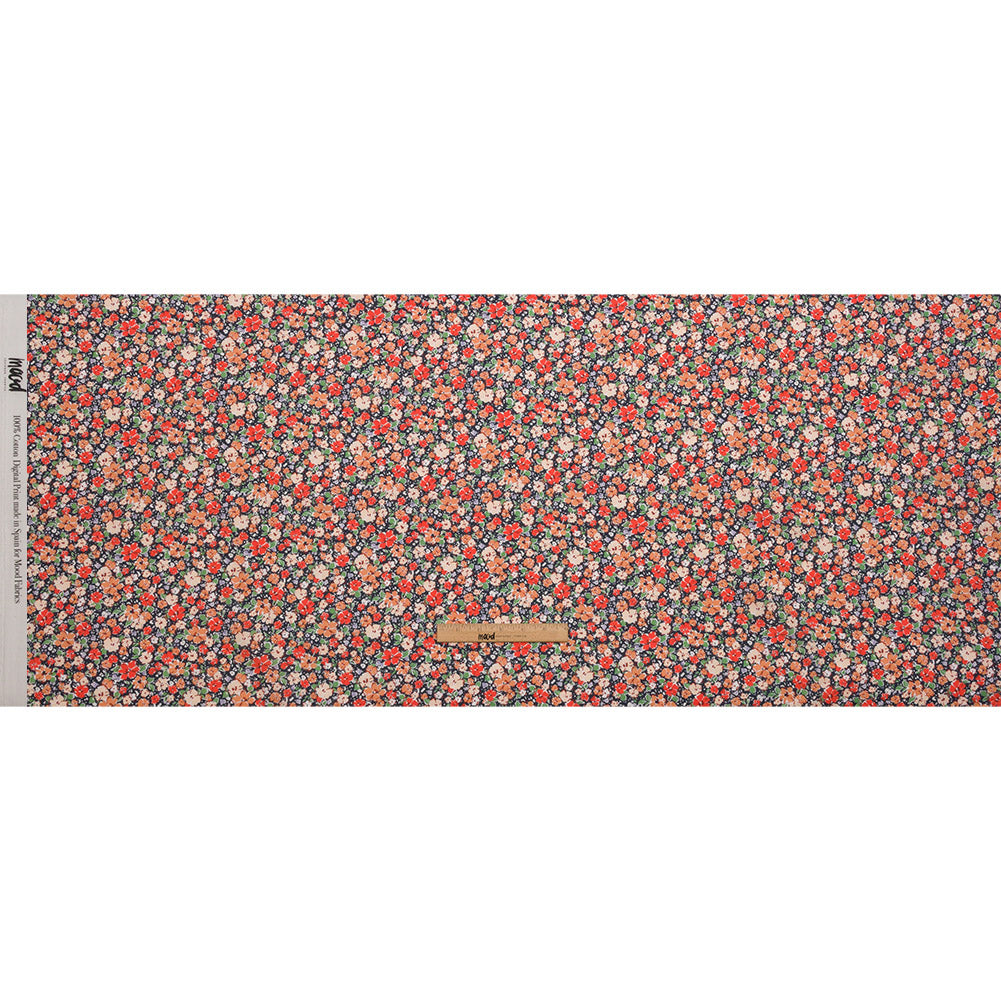 Cotton Voile - Black and Peach Floral - Poppy Hypnosis Print - Mood Exclusive Secret Garden Collection