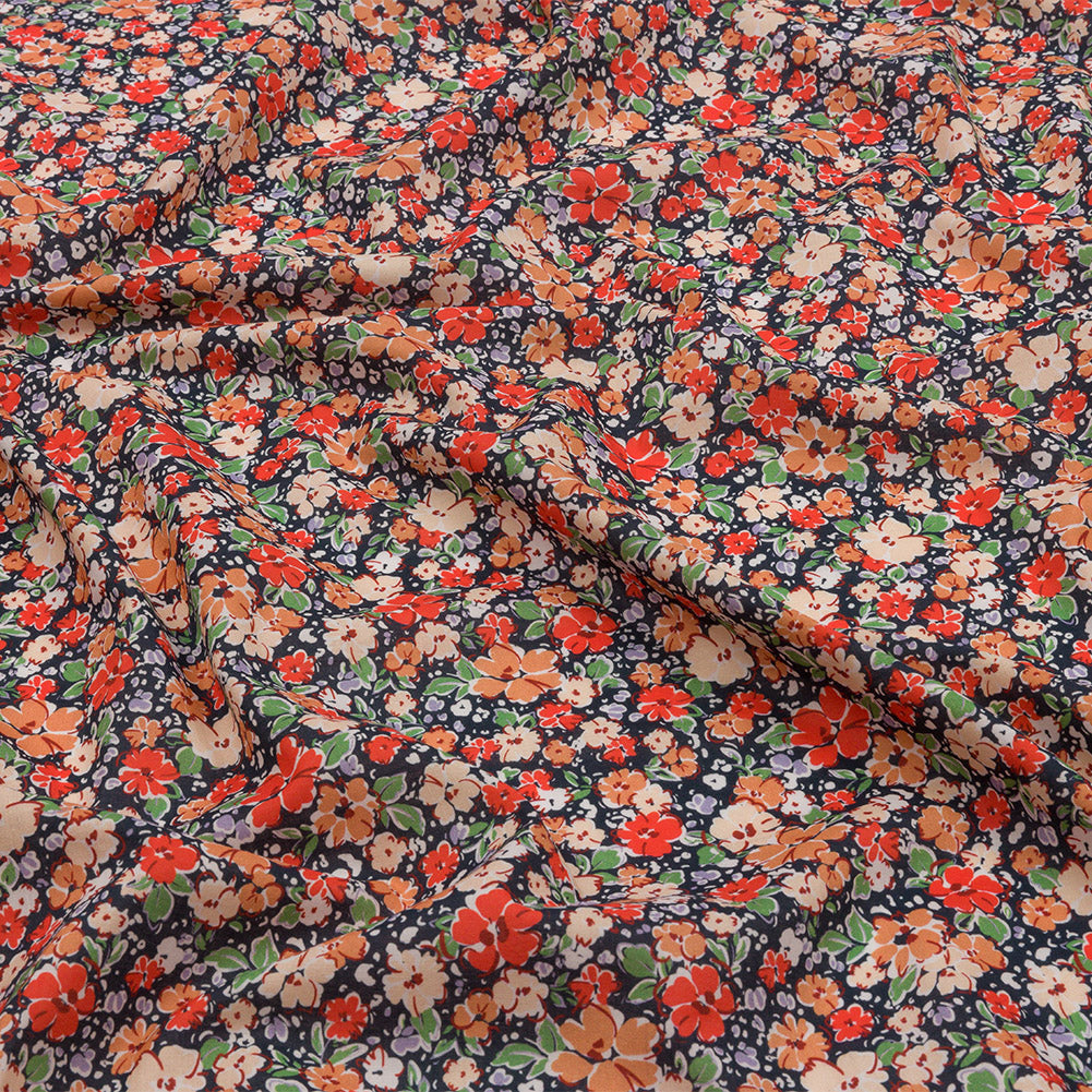 Cotton Voile - Black and Peach Floral - Poppy Hypnosis Print - Mood Exclusive Secret Garden Collection