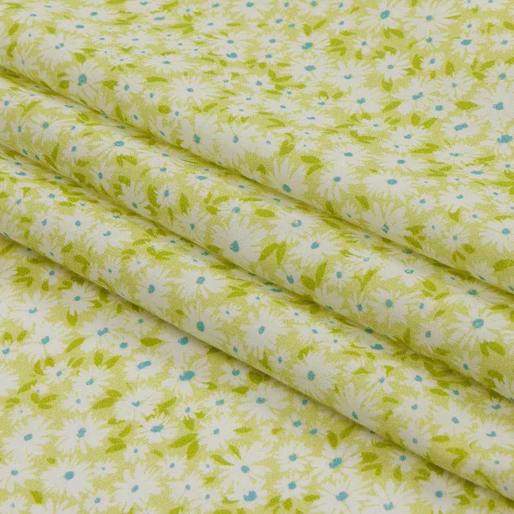 Cotton Voile - Lime Green and White Floral - Sunday in the Park Print - Mood Exclusive Secret Garden Collection