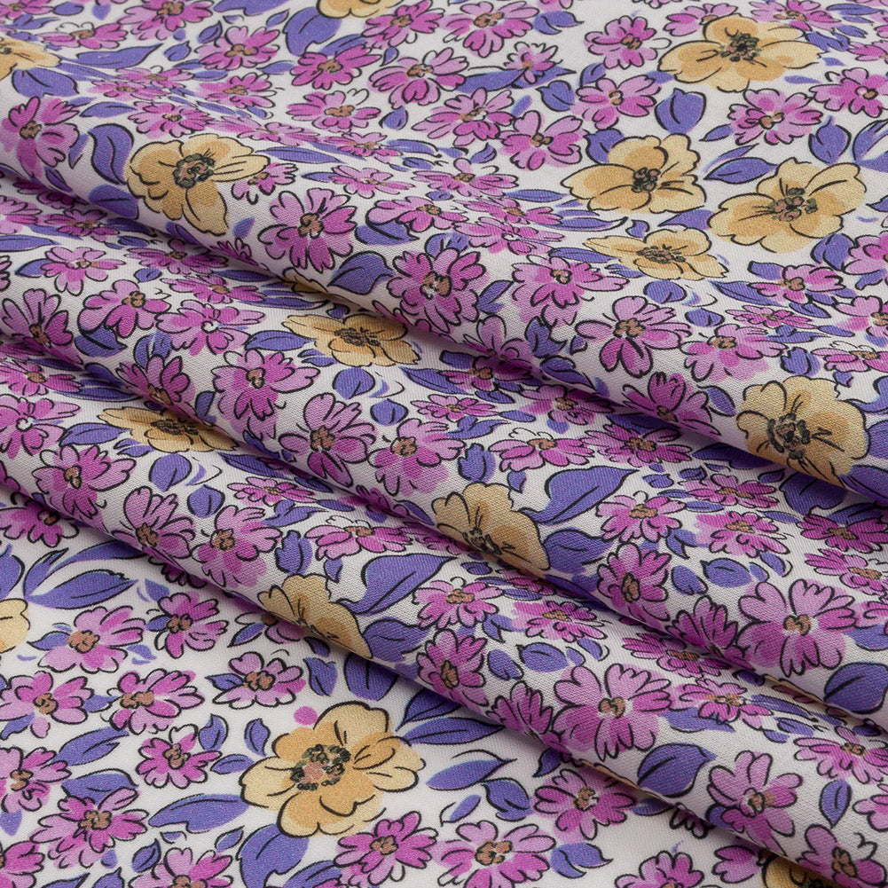 Cotton Voile - Bigger Pink and Yellow Floral - Springtime Saunter Print - Mood Exclusive Secret Garden Collection - Folded