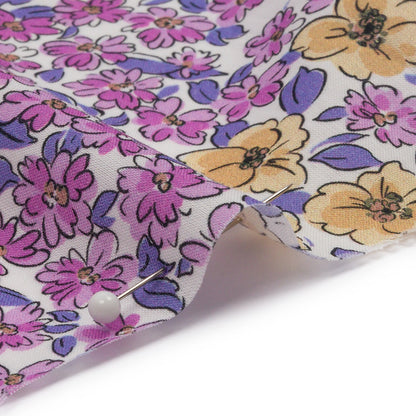 Cotton Voile - Bigger Pink and Yellow Floral - Springtime Saunter Print - Mood Exclusive Secret Garden Collection