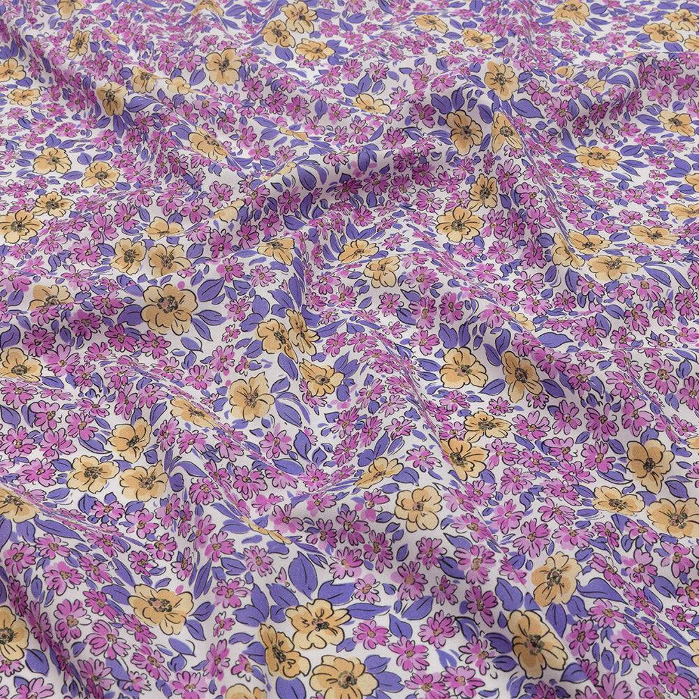 Cotton Voile - Bigger Pink and Yellow Floral - Springtime Saunter Print - Mood Exclusive Secret Garden Collection