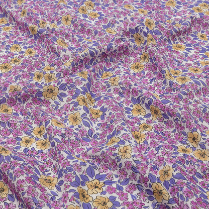 Cotton Voile - Bigger Pink and Yellow Floral - Springtime Saunter Print - Mood Exclusive Secret Garden Collection