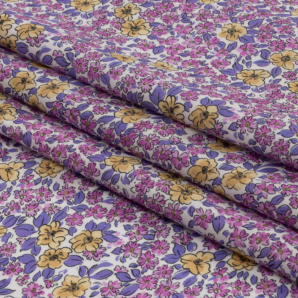 Cotton Voile - Pink and Yellow Floral - Springtime Saunter Print - Mood Exclusive Secret Garden Collection - Folded