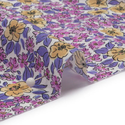 Cotton Voile - Pink and Yellow Floral - Springtime Saunter Print - Mood Exclusive Secret Garden Collection
