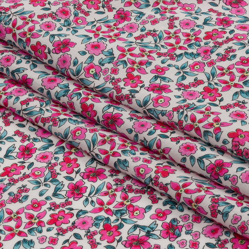 Cotton Voile - Pink Floral - Botanical Stroll Print - Mood Exclusive Secret Garden Collection - Folded